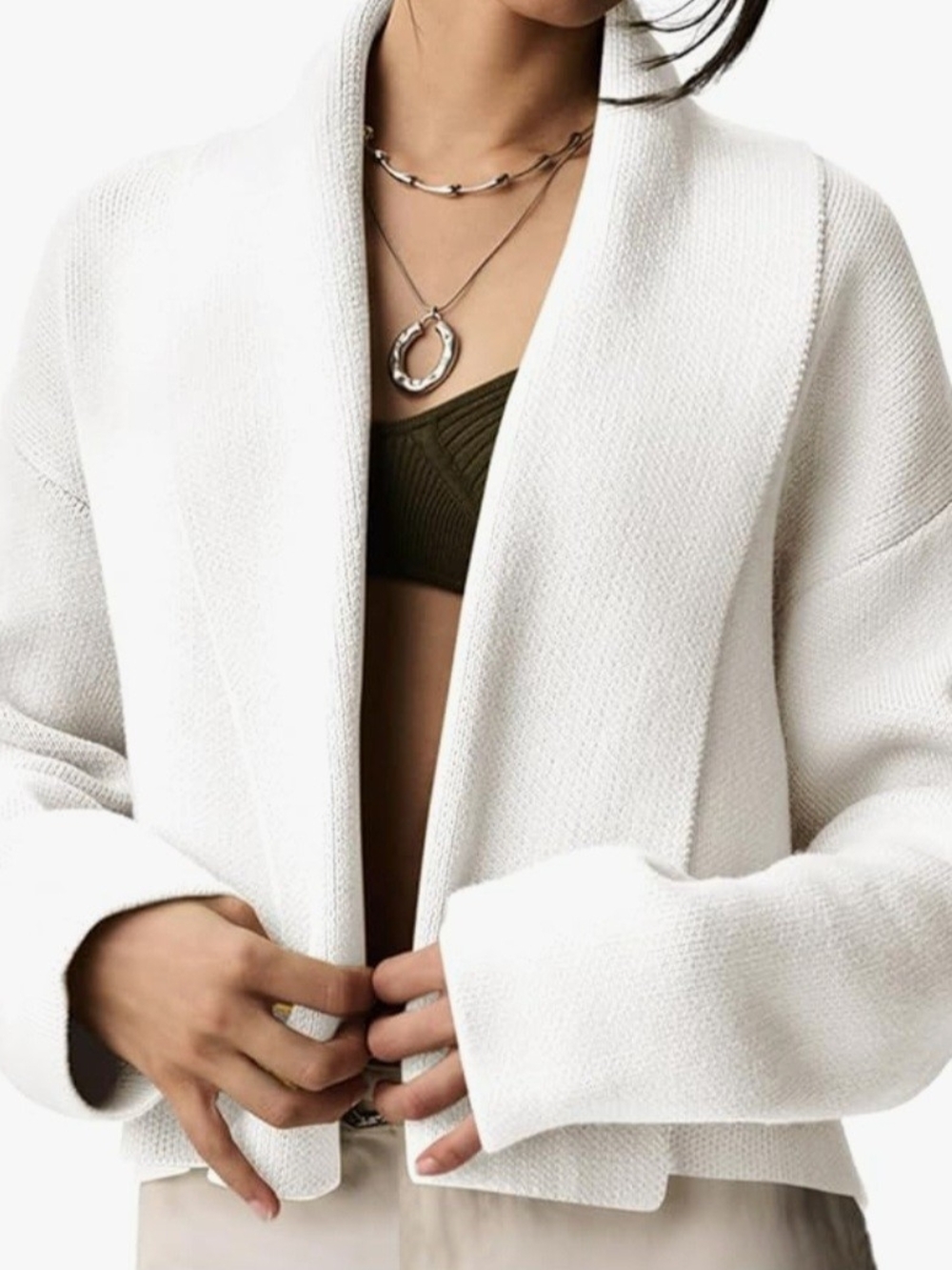 Saodimallsu Womens Cropped Cardigan Open Front Shawl Trendy Long Sleeve